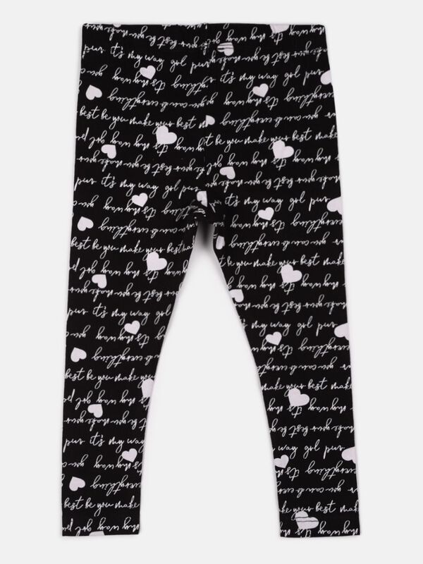 Girls Black Allover Printed Legging image number 0
